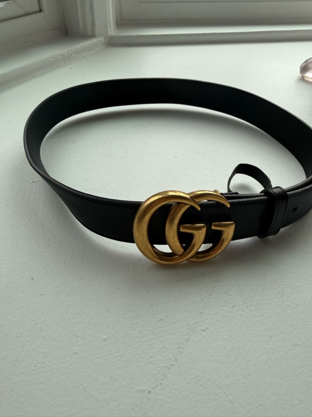 Gucci Black Leather Belt with Gold Double G Buckle